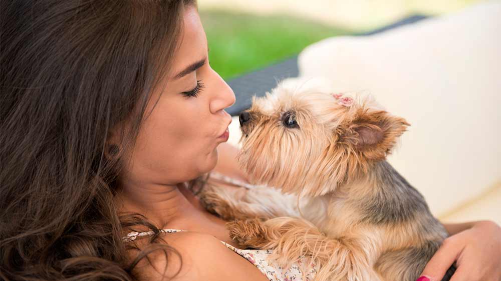 Woman kissing a dog